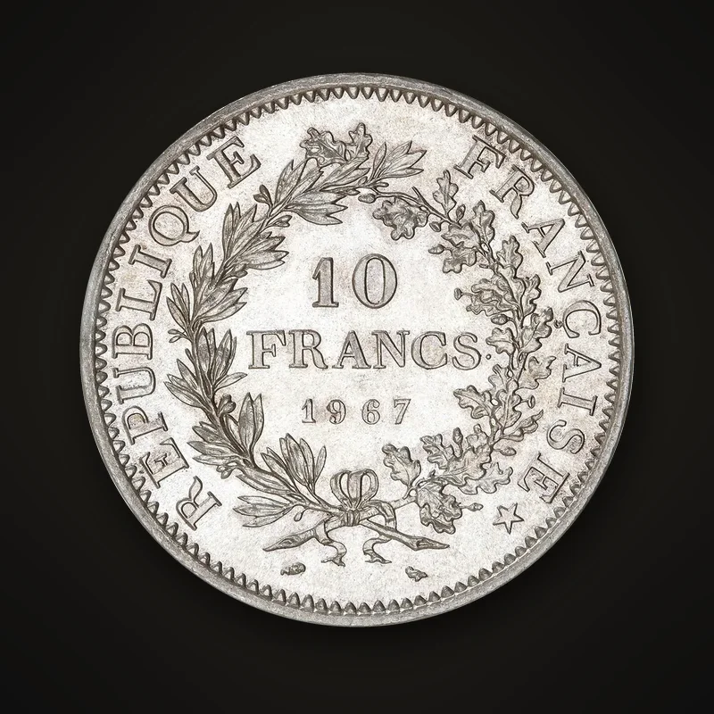 10 francs Hercule en argent, 1967, revers